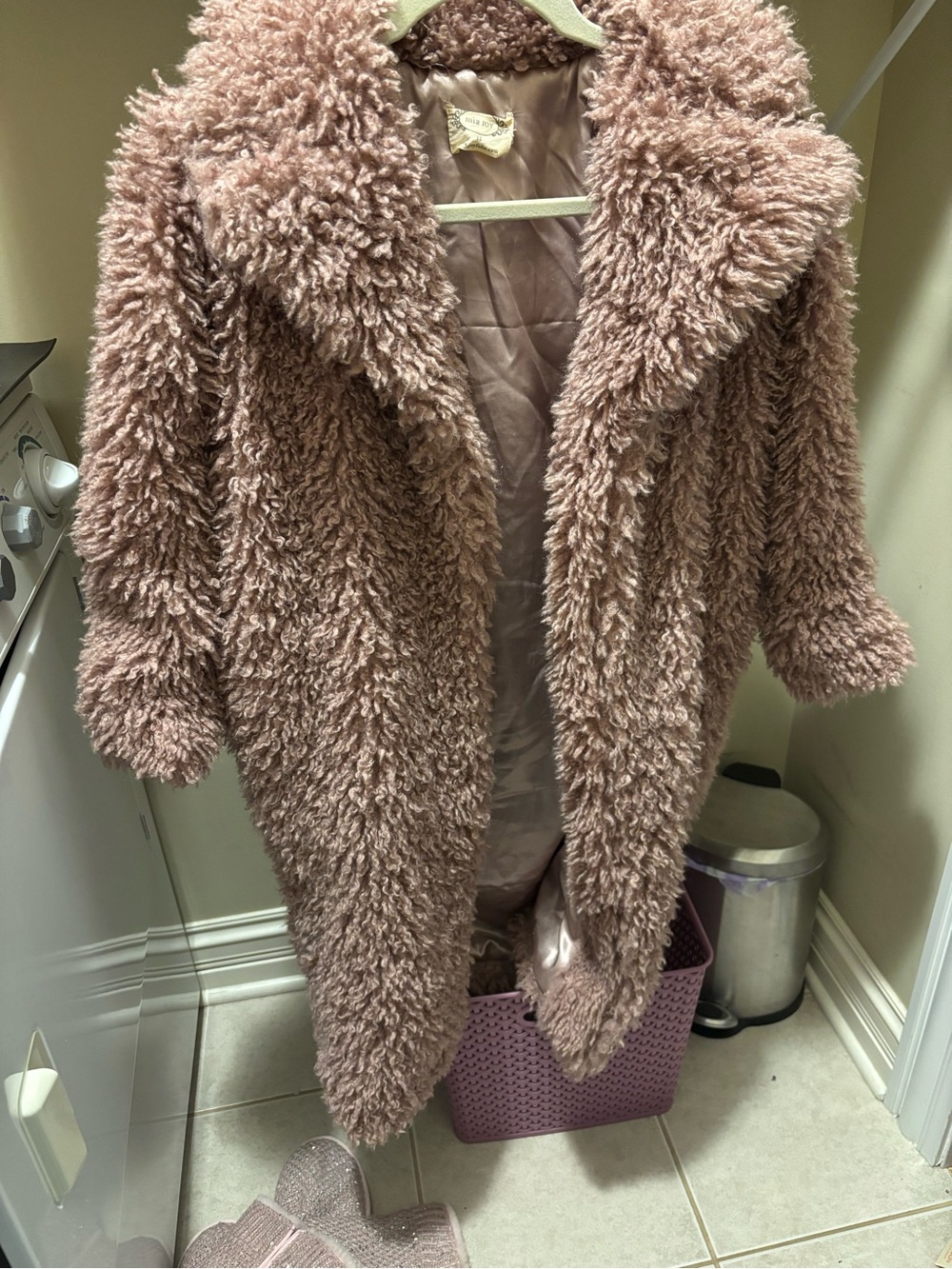 Joyfolie Dusty Rose Faux Shearling Teddy Coat